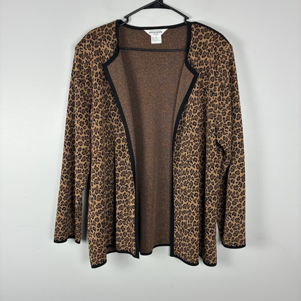 Exclusively Misook Leopard Print Knit Jacket Open Cardigan Womans 1X Luxury Work
